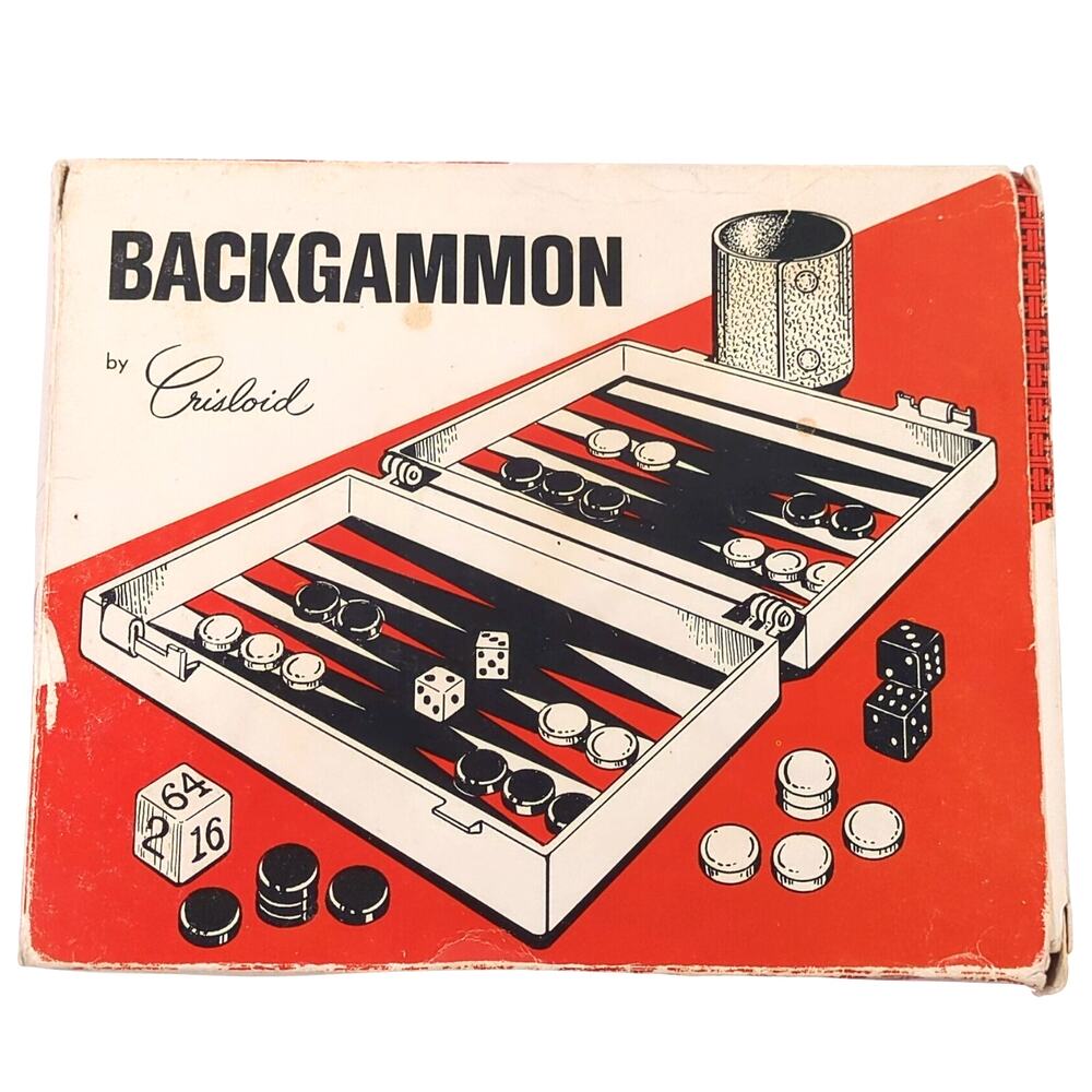 VTG Crisloid Backgammon Set Red Plastic Travel Size Complete in Box w/ Case